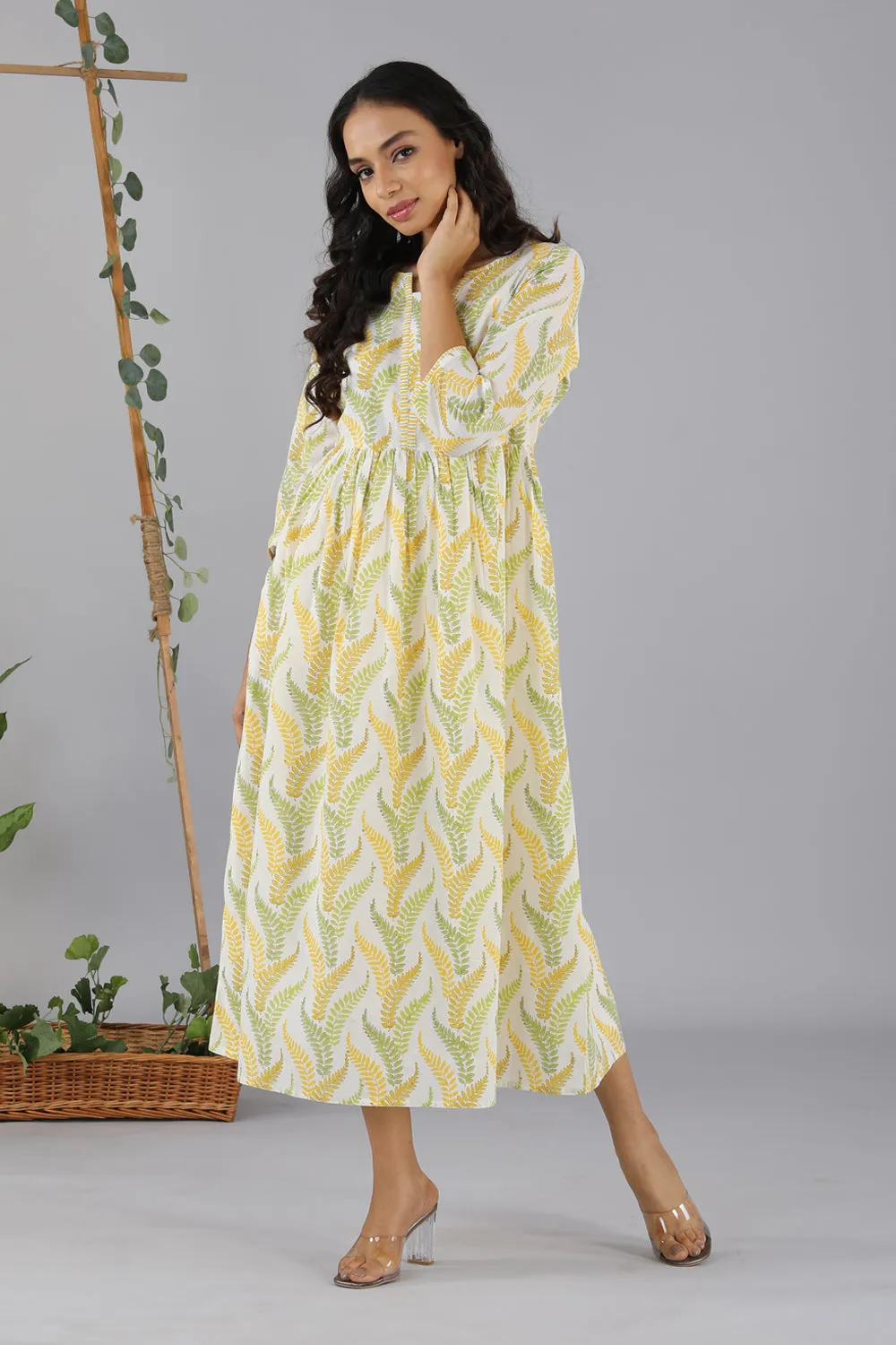 Gathered cotton handblock printed kurti