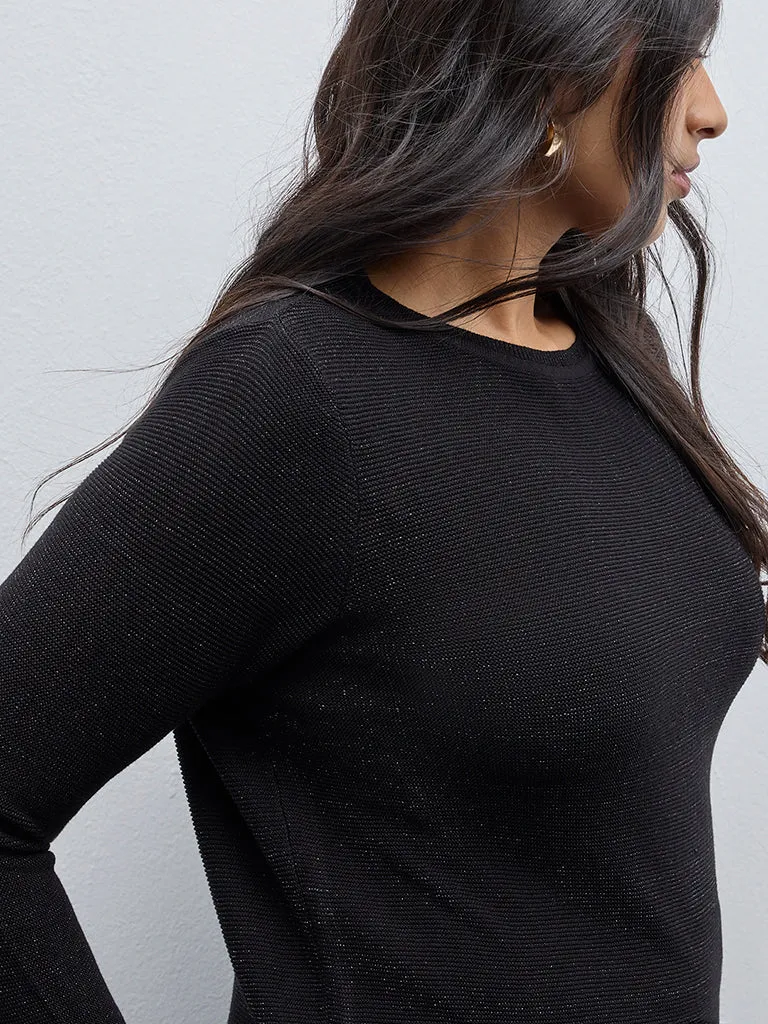 Gia Black Knitted Shimmer Detailed Sweater