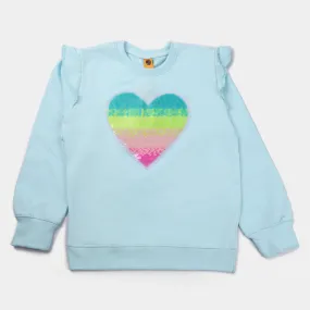 Girls Fleece Sweatshirt Multi Heart-Blue