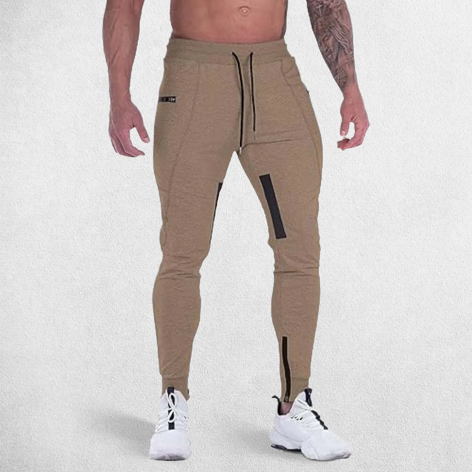 GPW Men's Slim Fit Trousers with Zipper Pockets for Training