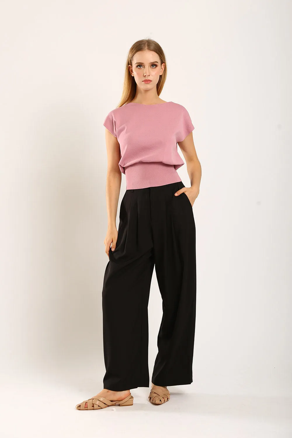 Graciela V-Slit Knit Top in Dust Pink