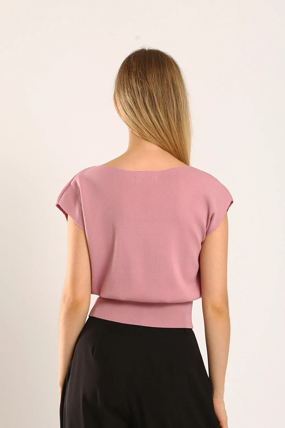 Graciela V-Slit Knit Top in Dust Pink