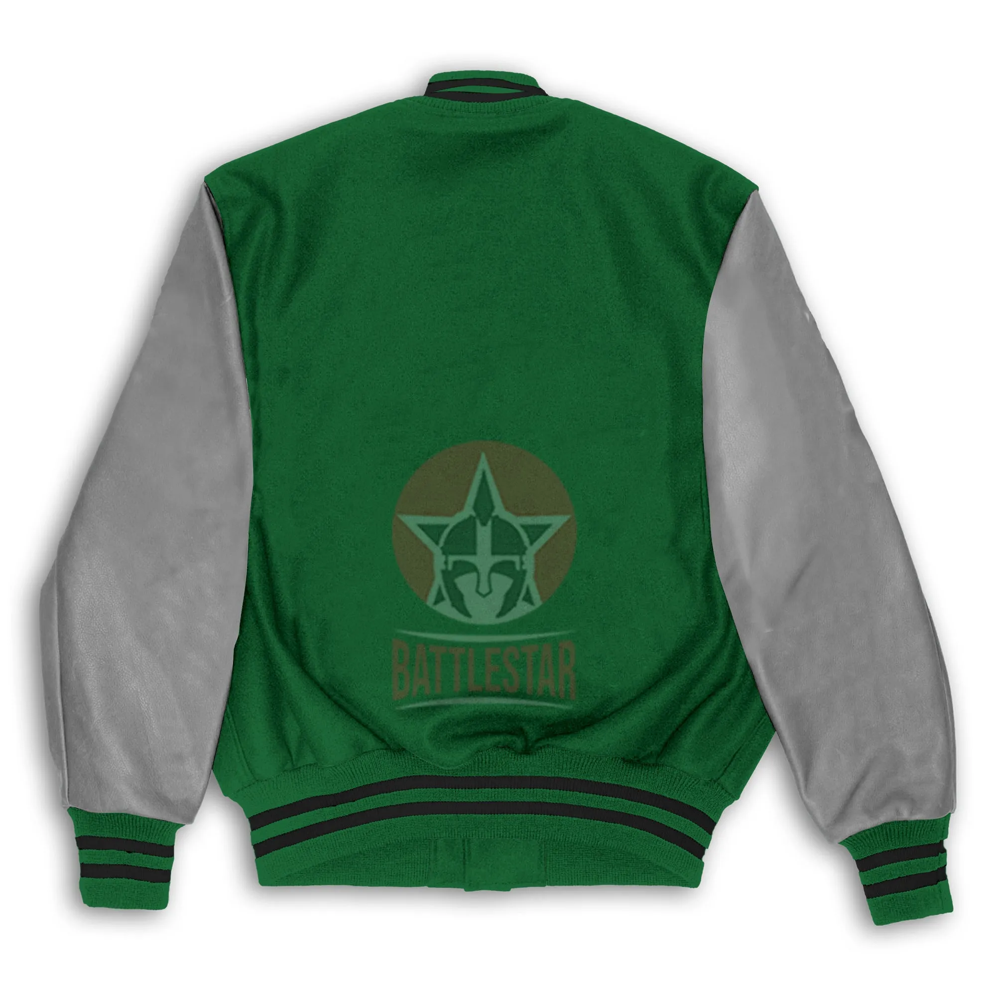 Green Wool Gray Leather Sleeves Varsity Jacket