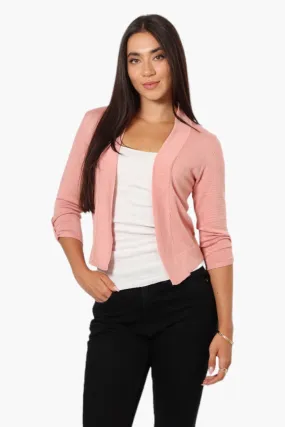 Impress Roll Up Sleeve Open Shrug Cardigan - Pink