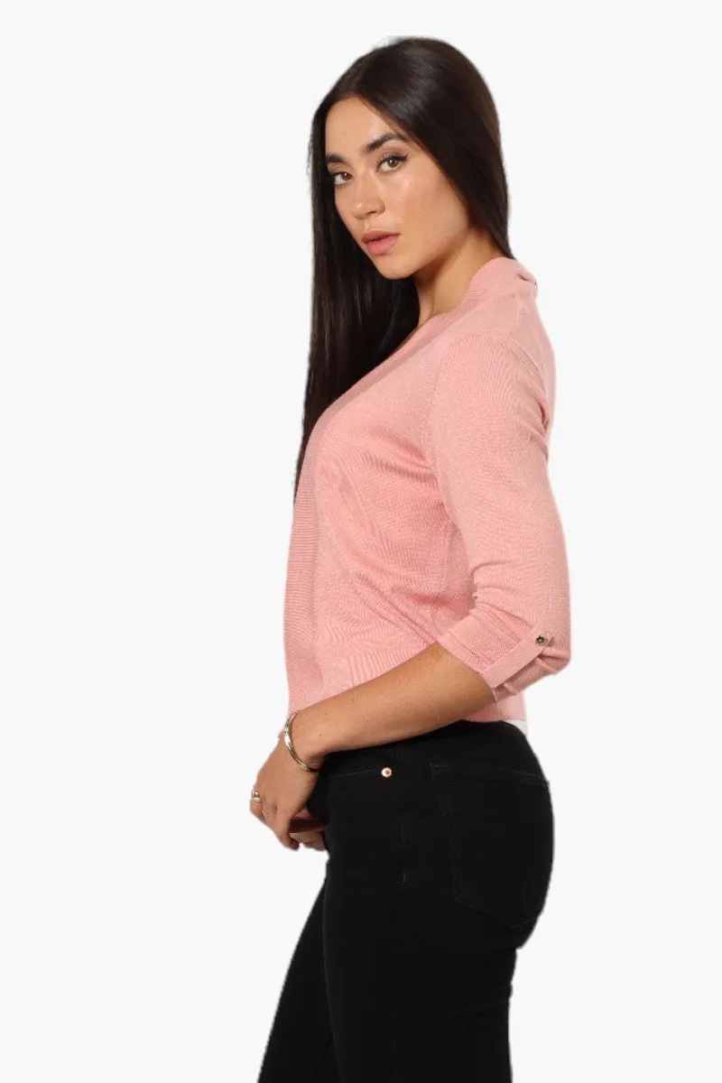 Impress Roll Up Sleeve Open Shrug Cardigan - Pink