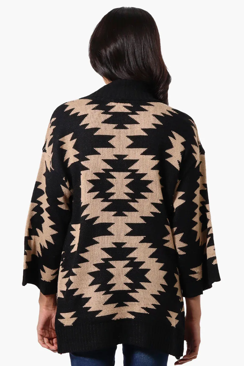 International INC Company Aztec Print Wrap Cardigan - Black