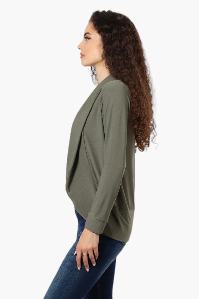 International INC Company Long Sleeve Open Wrap Cardigan - Olive