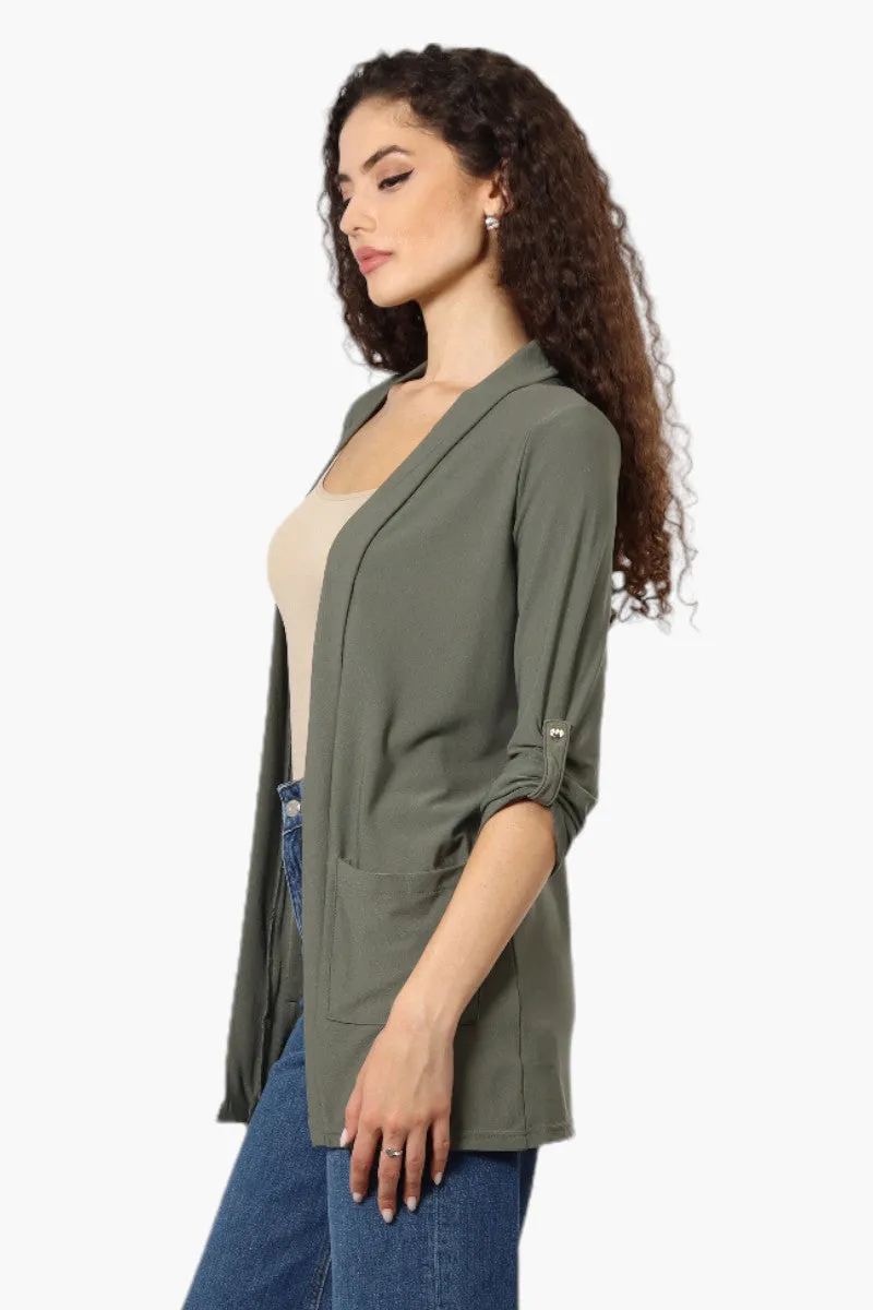 International INC Company Roll Up Sleeve Open Wrap Cardigan - Olive