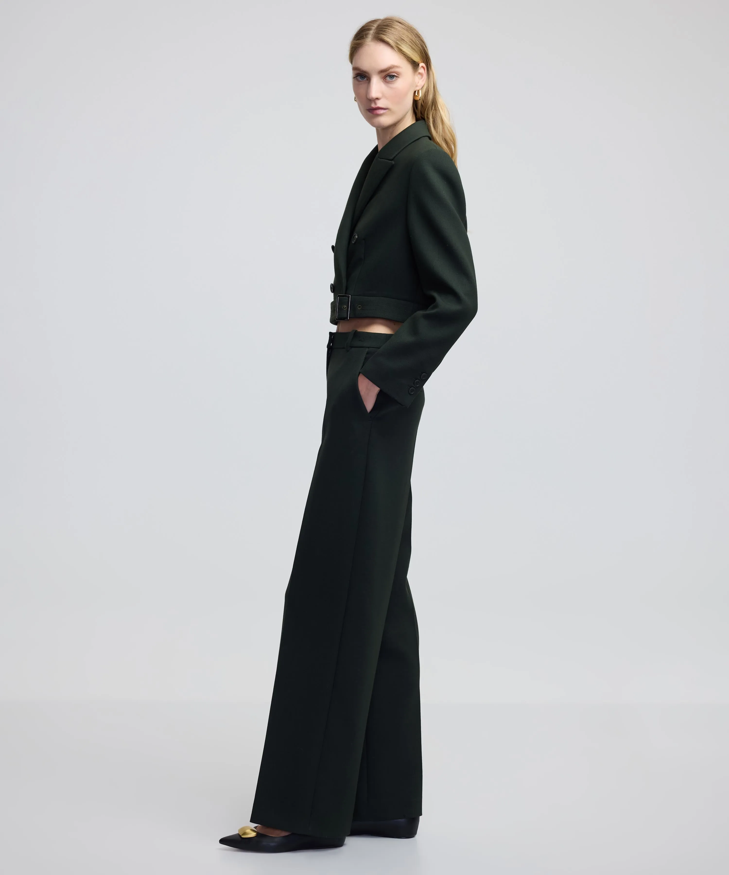 Ipekyol Wool Blend Wide Leg Fit Trousers Green