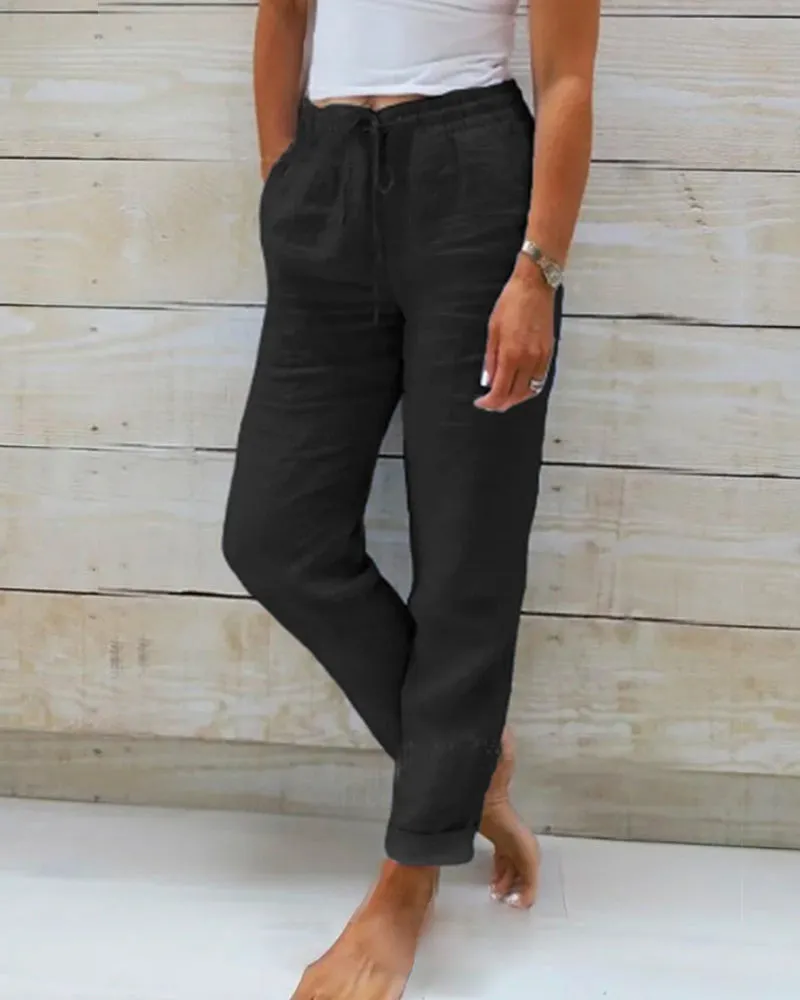 Ivyshape | Cotton Linen Elasticated Trousers