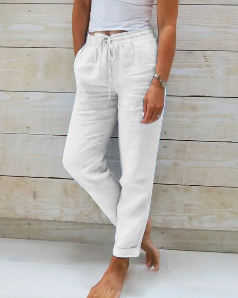 Ivyshape | Cotton Linen Elasticated Trousers