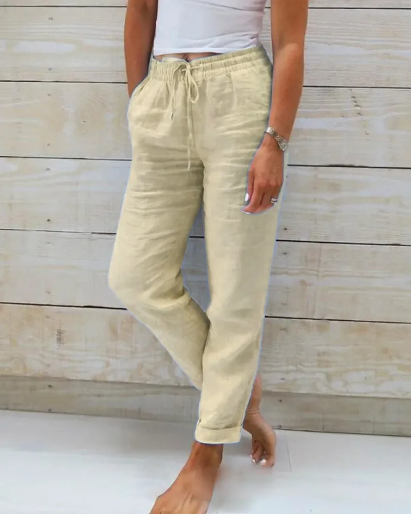 Ivyshape | Cotton Linen Elasticated Trousers