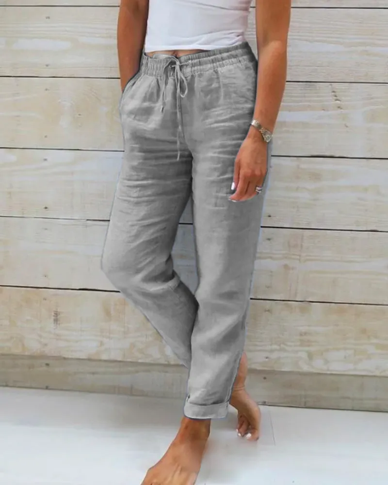 Ivyshape | Cotton Linen Elasticated Trousers