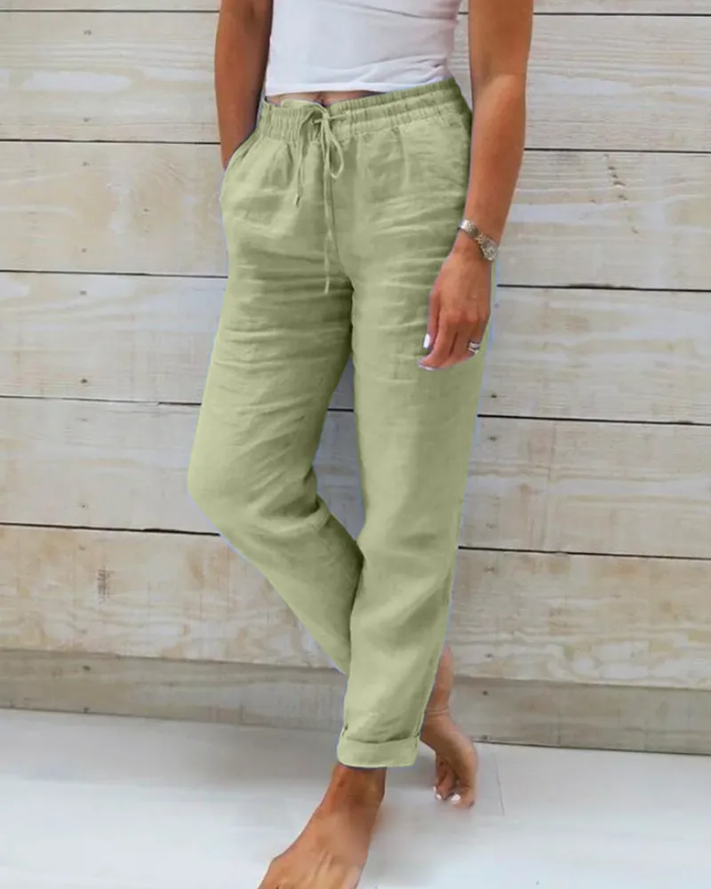 Ivyshape | Cotton Linen Elasticated Trousers