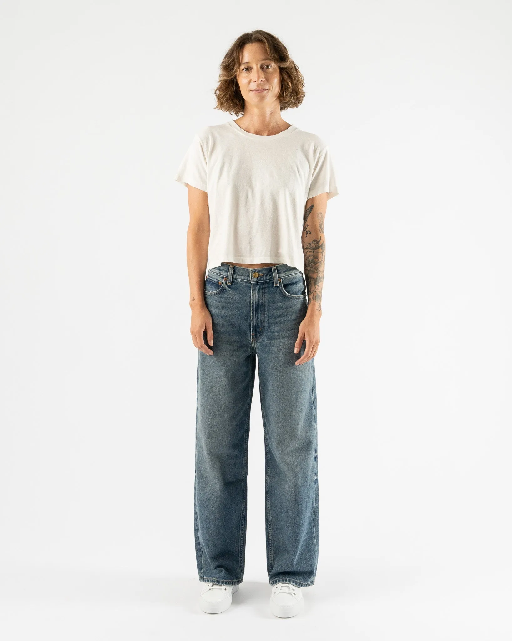 Jungmaven Cropped Lorel Tee in Washed White