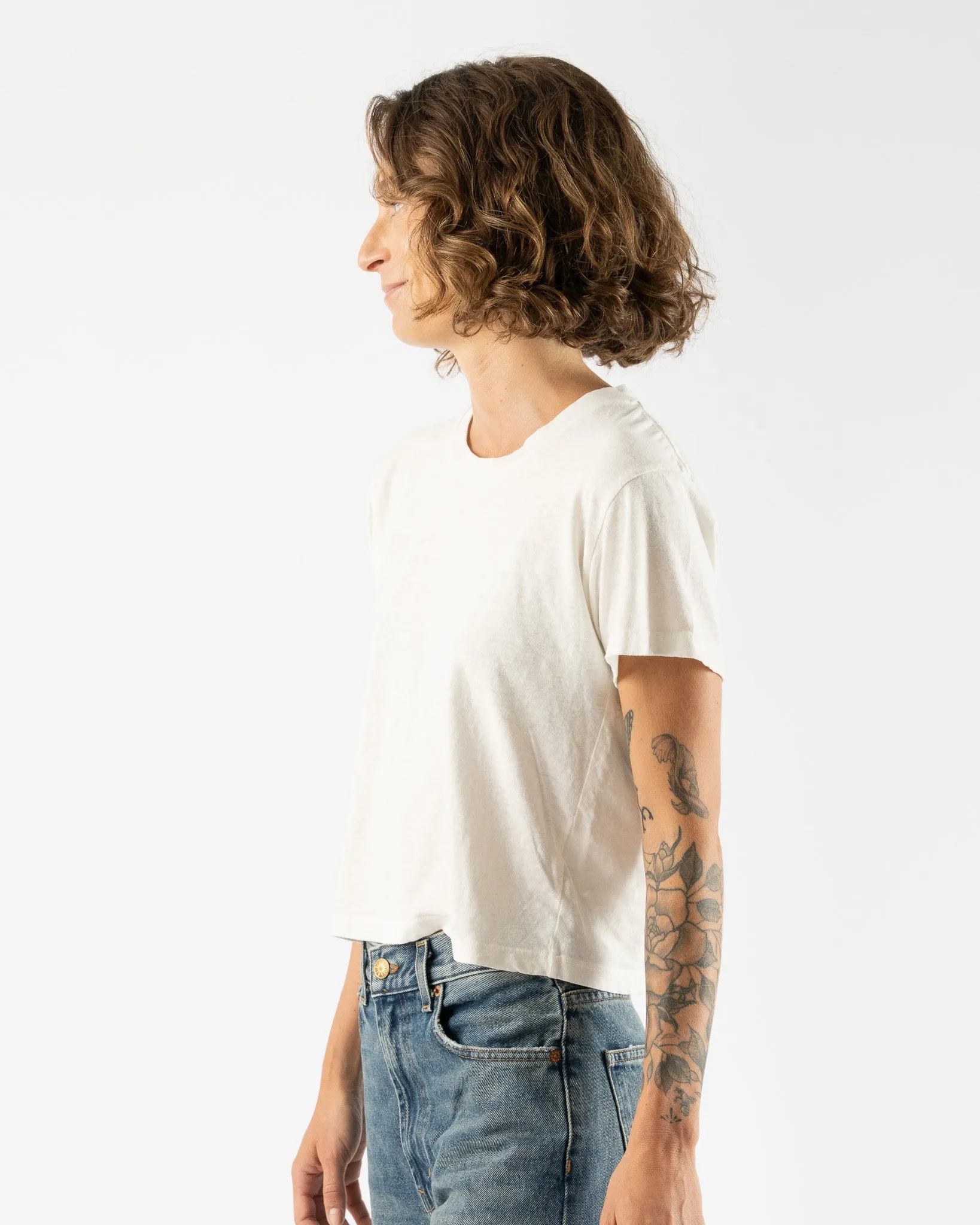 Jungmaven Cropped Lorel Tee in Washed White