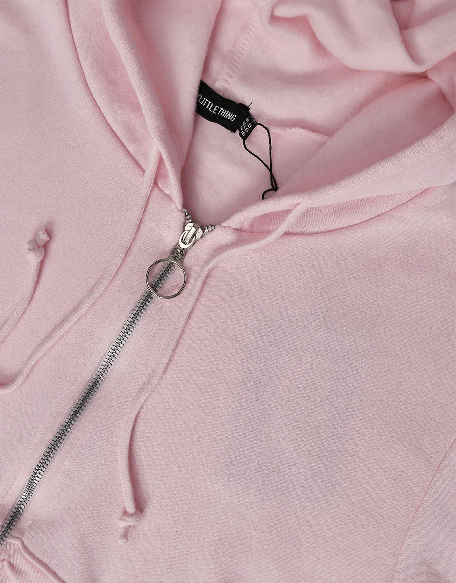 Ladies Fleece Short Body Hoodie-Light Pink