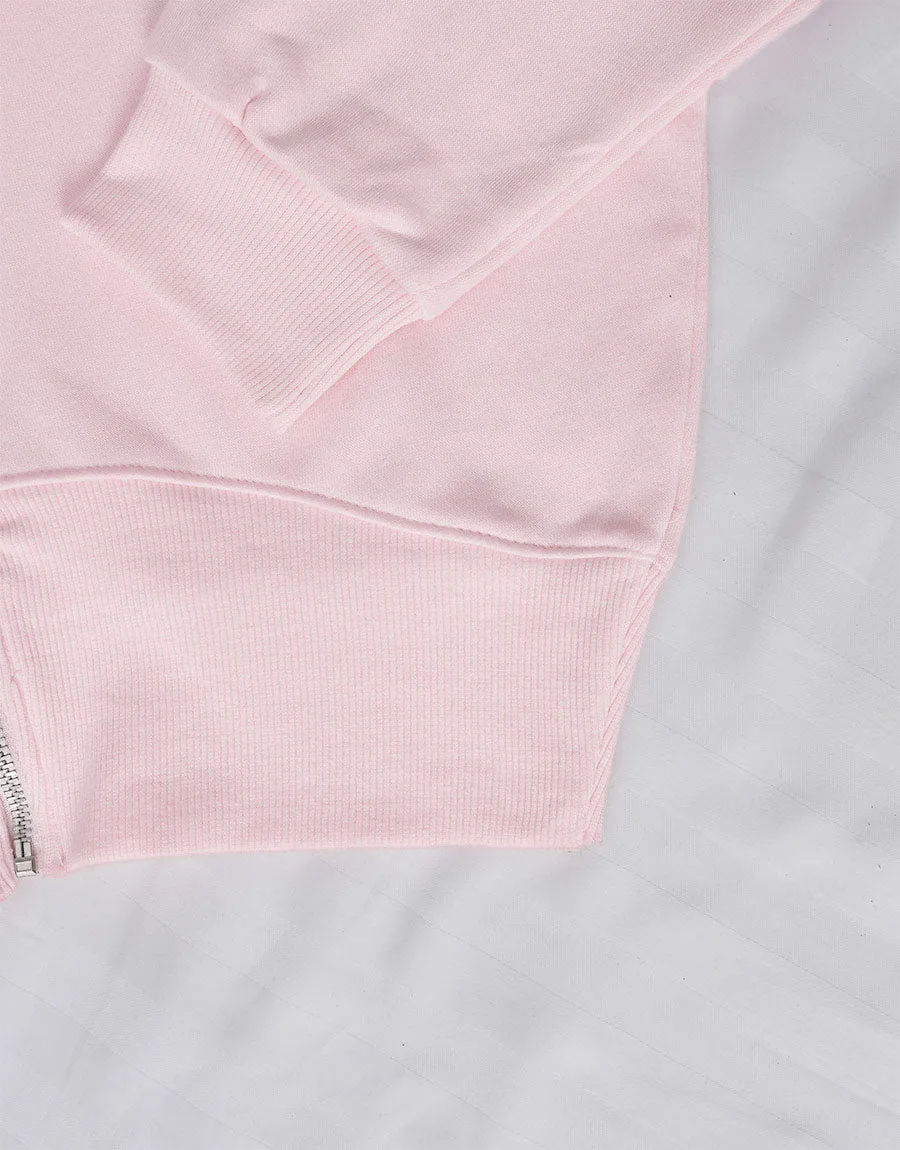 Ladies Fleece Short Body Hoodie-Light Pink