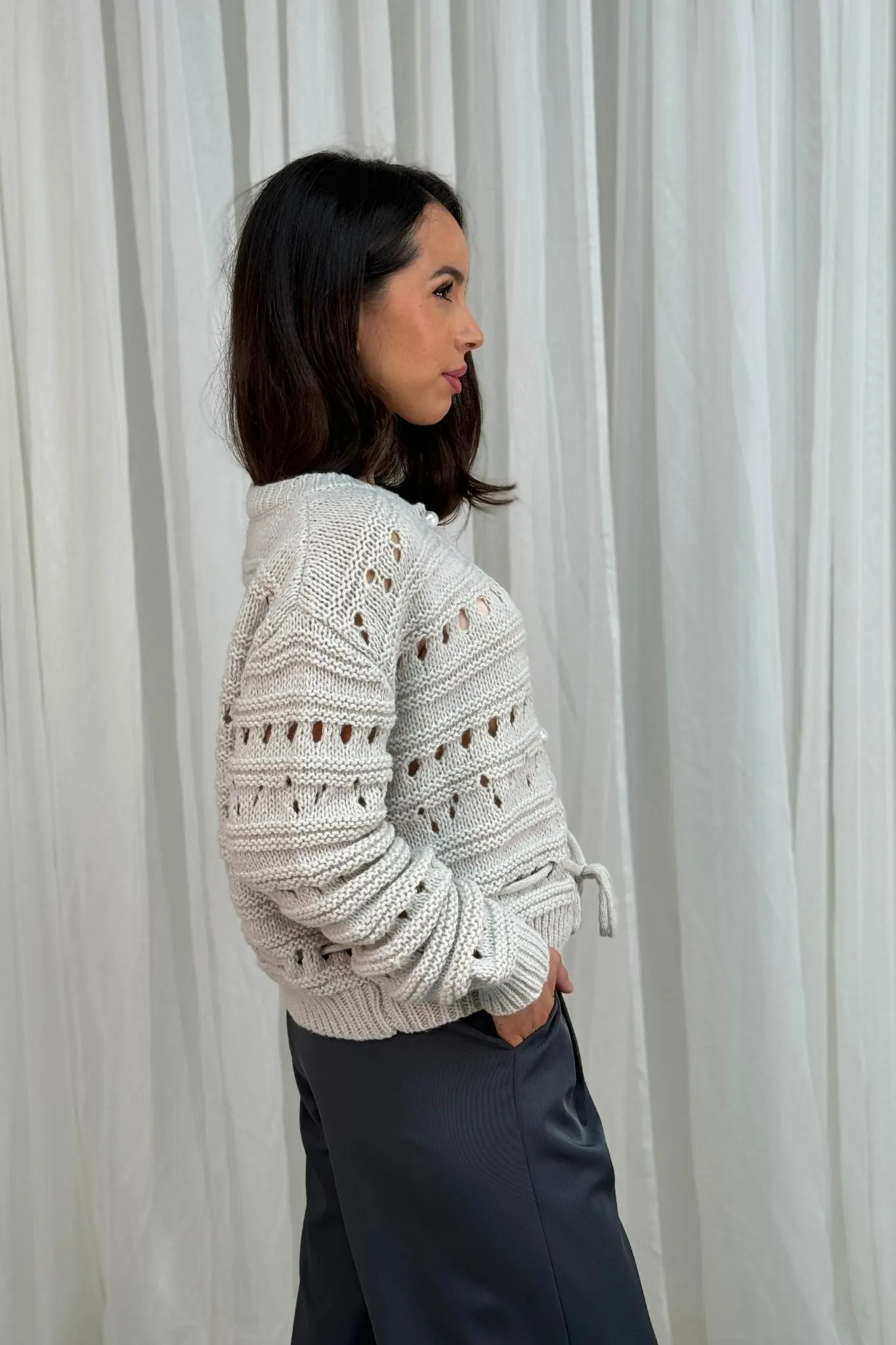 Lila Open Knit Cardigan In Off White