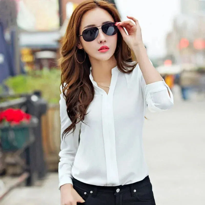 Lucinda - Elegant V-Neck Slim Blouse for Women