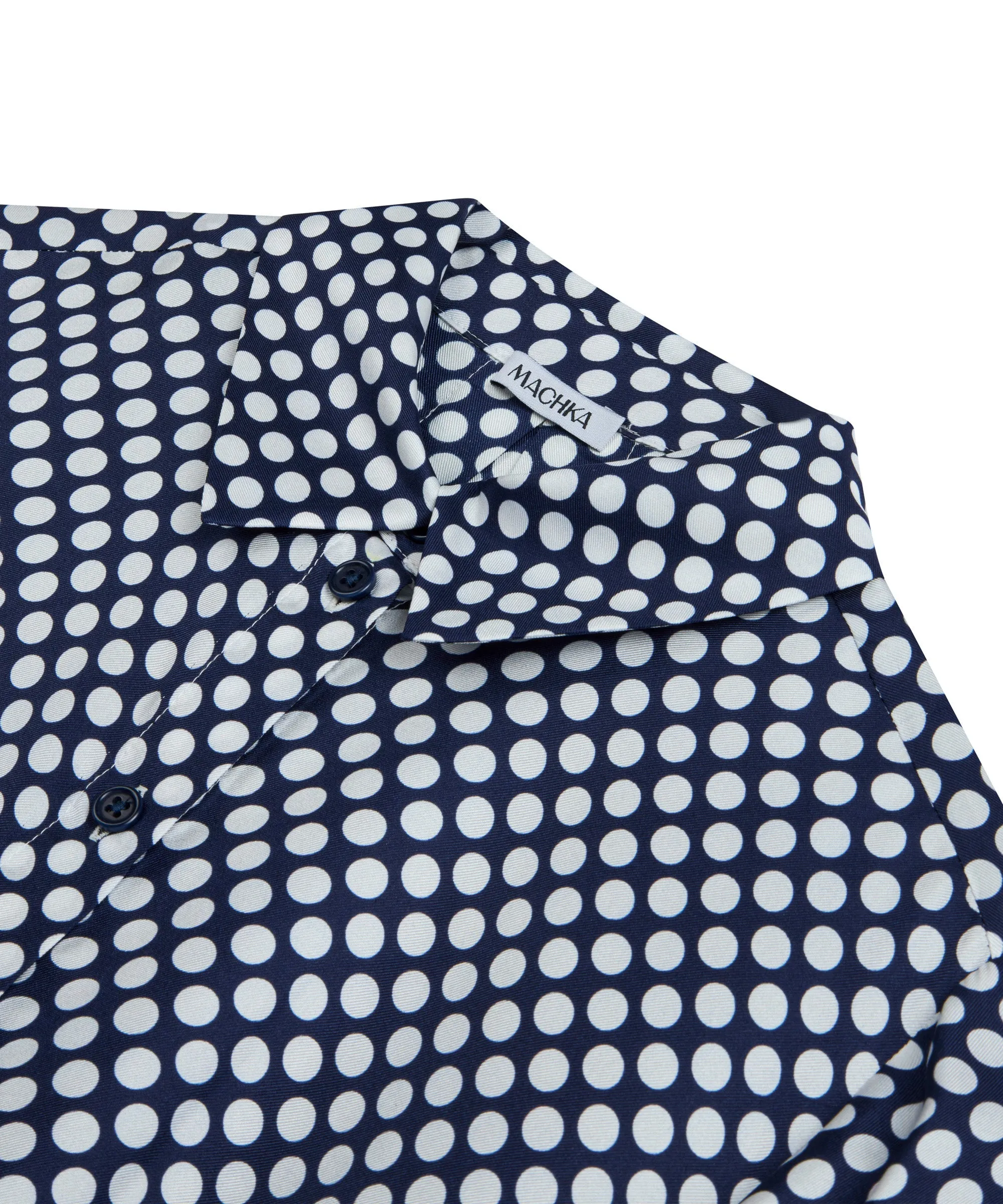 Machka Polka Dot Pattern Silk Shirt Navy