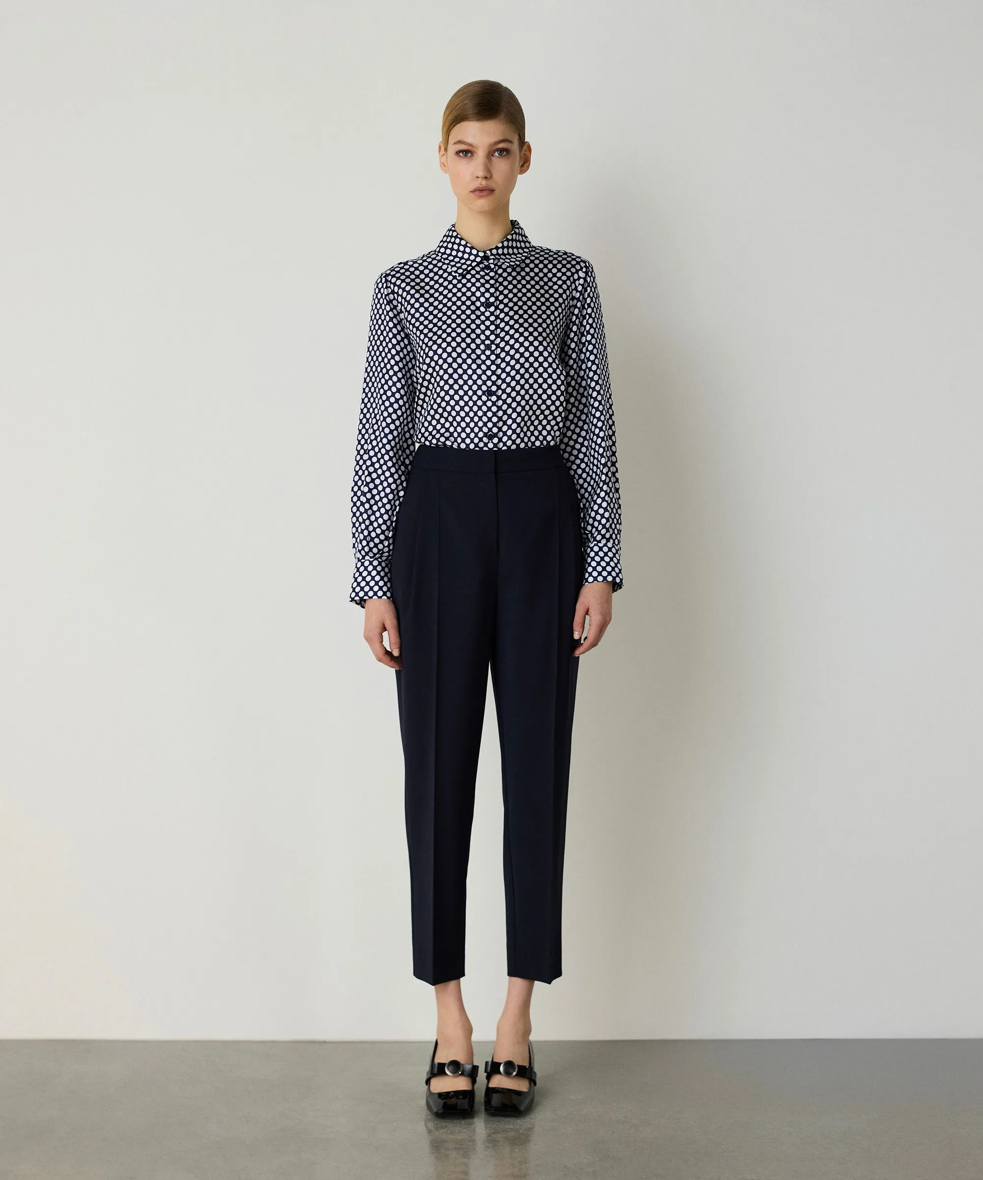 Machka Polka Dot Pattern Silk Shirt Navy