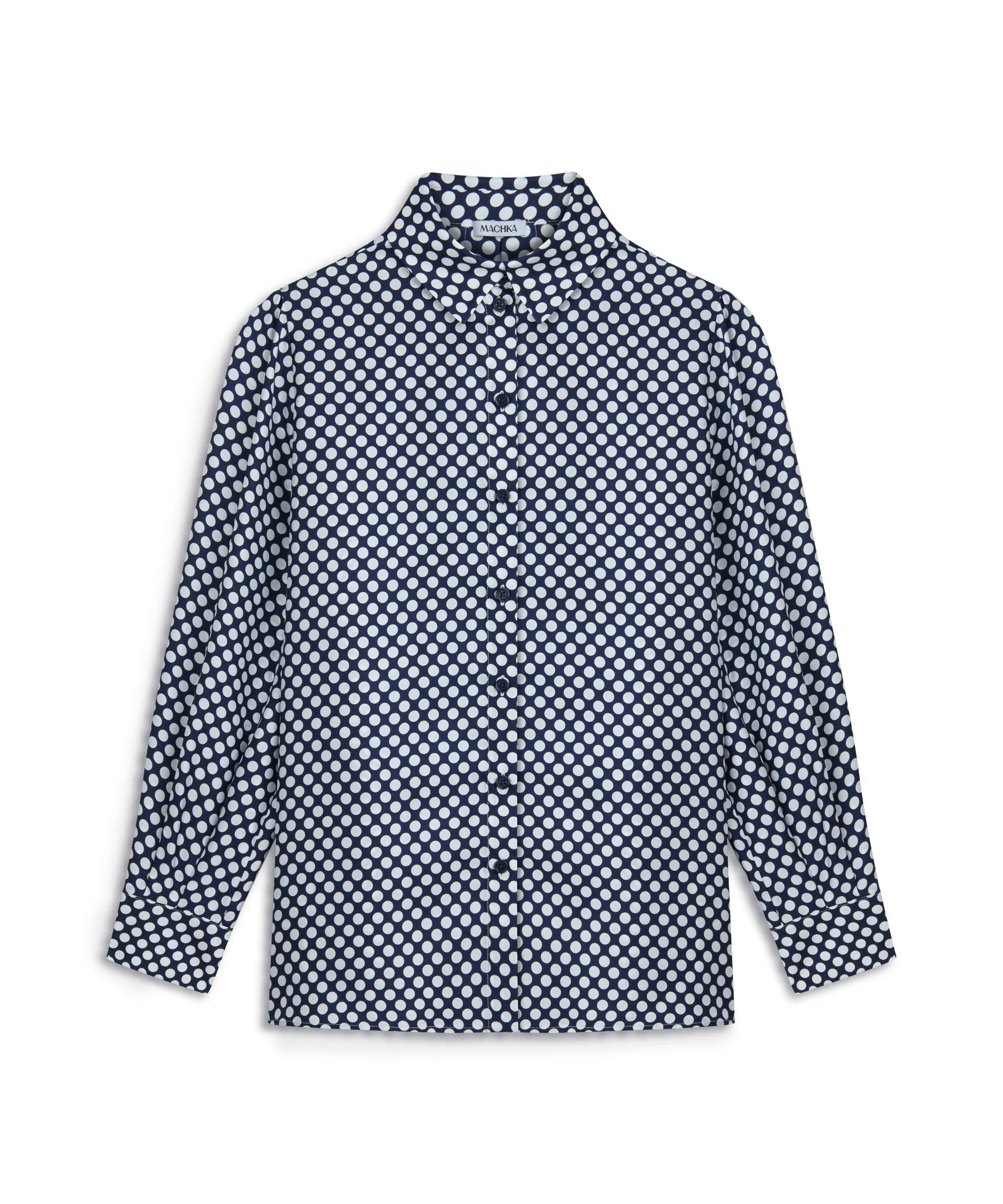 Machka Polka Dot Pattern Silk Shirt Navy