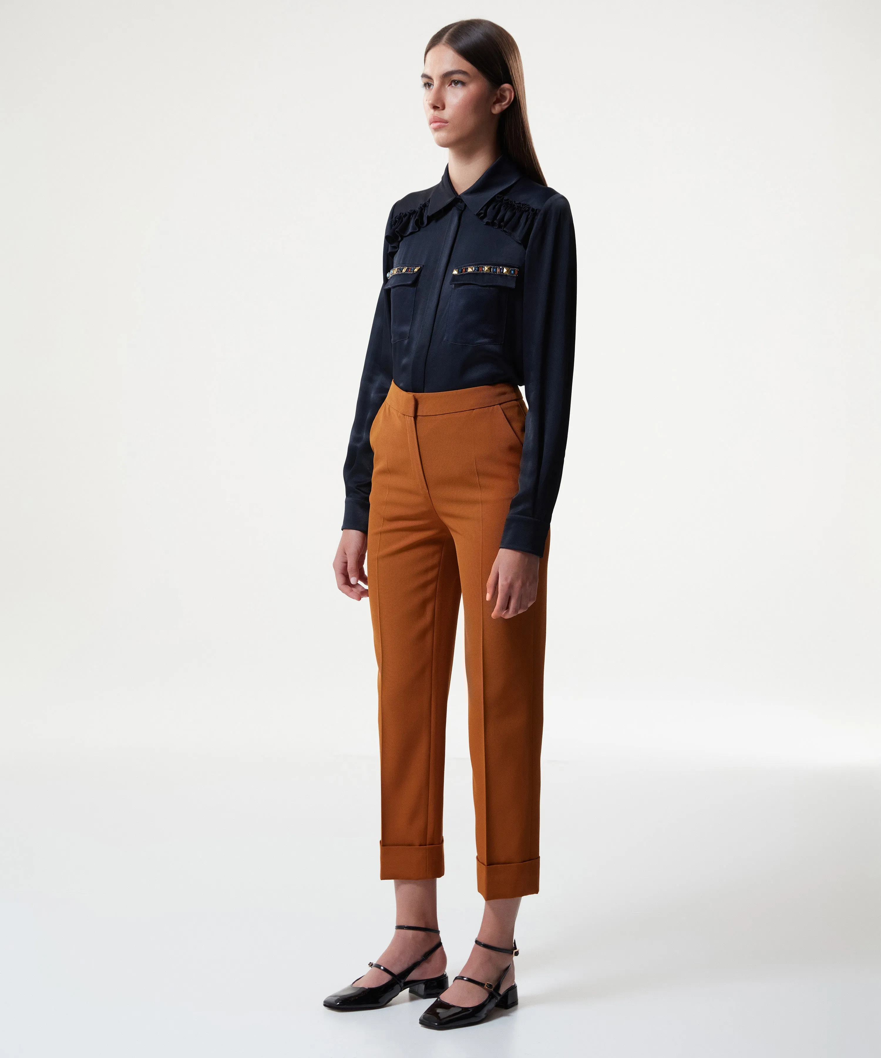 Machka Wool Blend Cigarette Fit Trousers Cinnamon