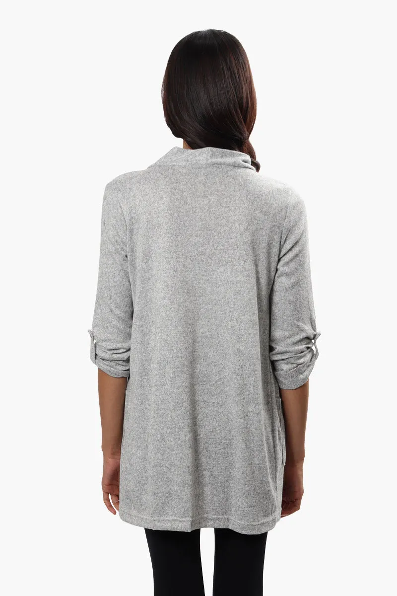 Majora Open Front Roll Up Sleeve Cardigan - Grey