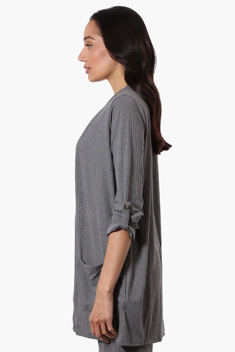 Majora Ribbed Roll Up Sleeve Wrap Cardigan - Grey