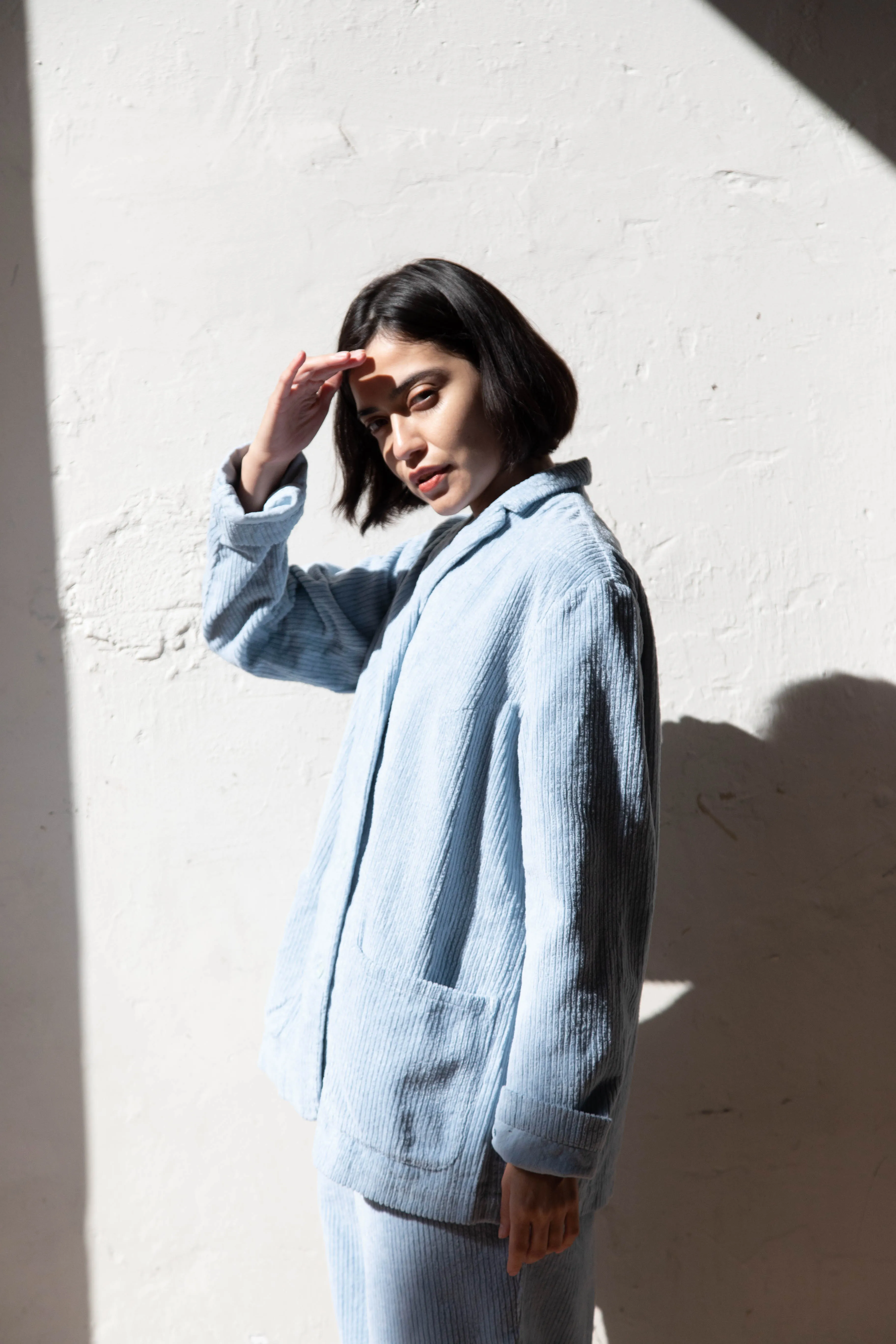 Manuelle Guibal | Wide Corduroy Jacket in Aqua