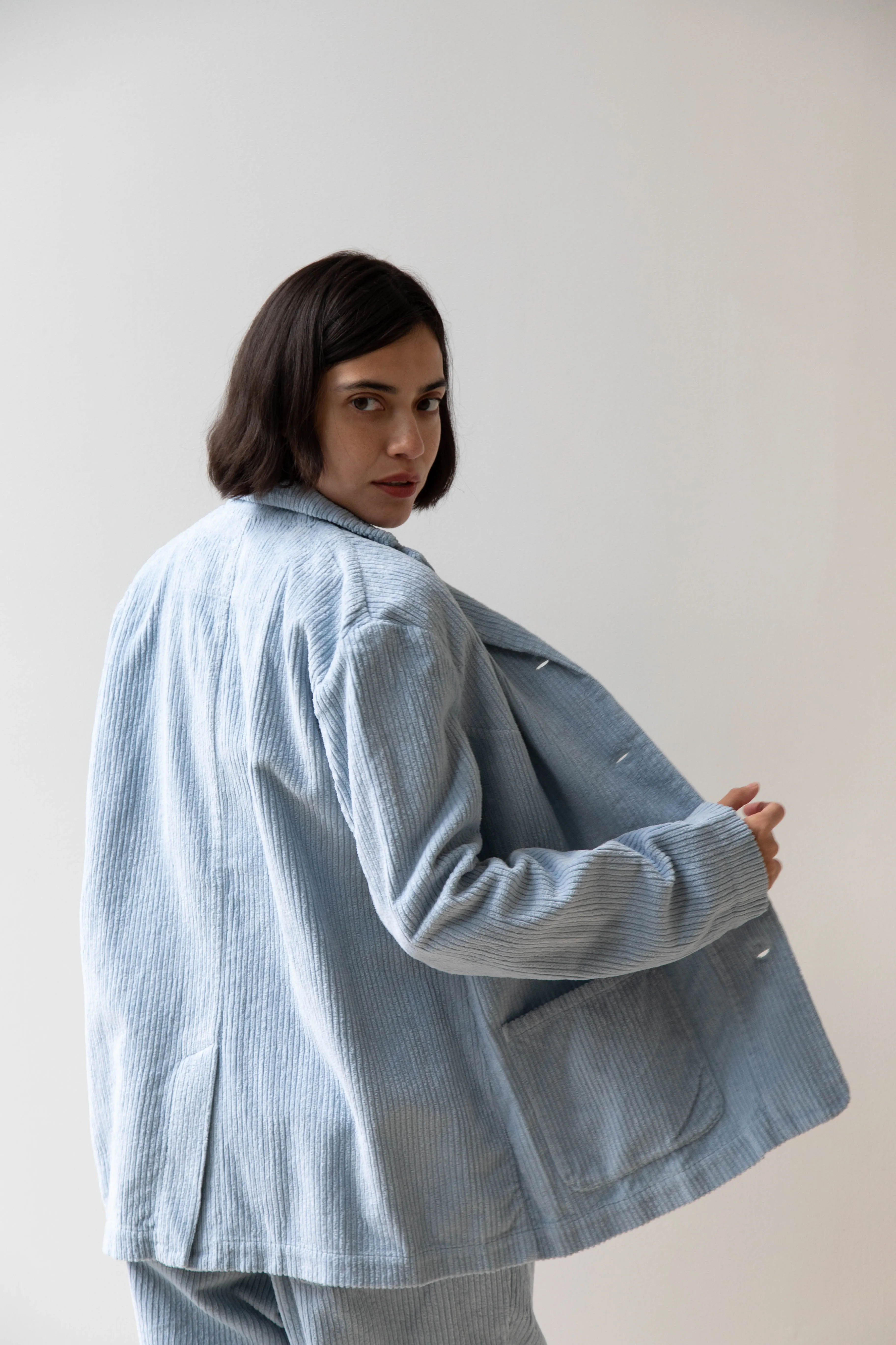 Manuelle Guibal | Wide Corduroy Jacket in Aqua