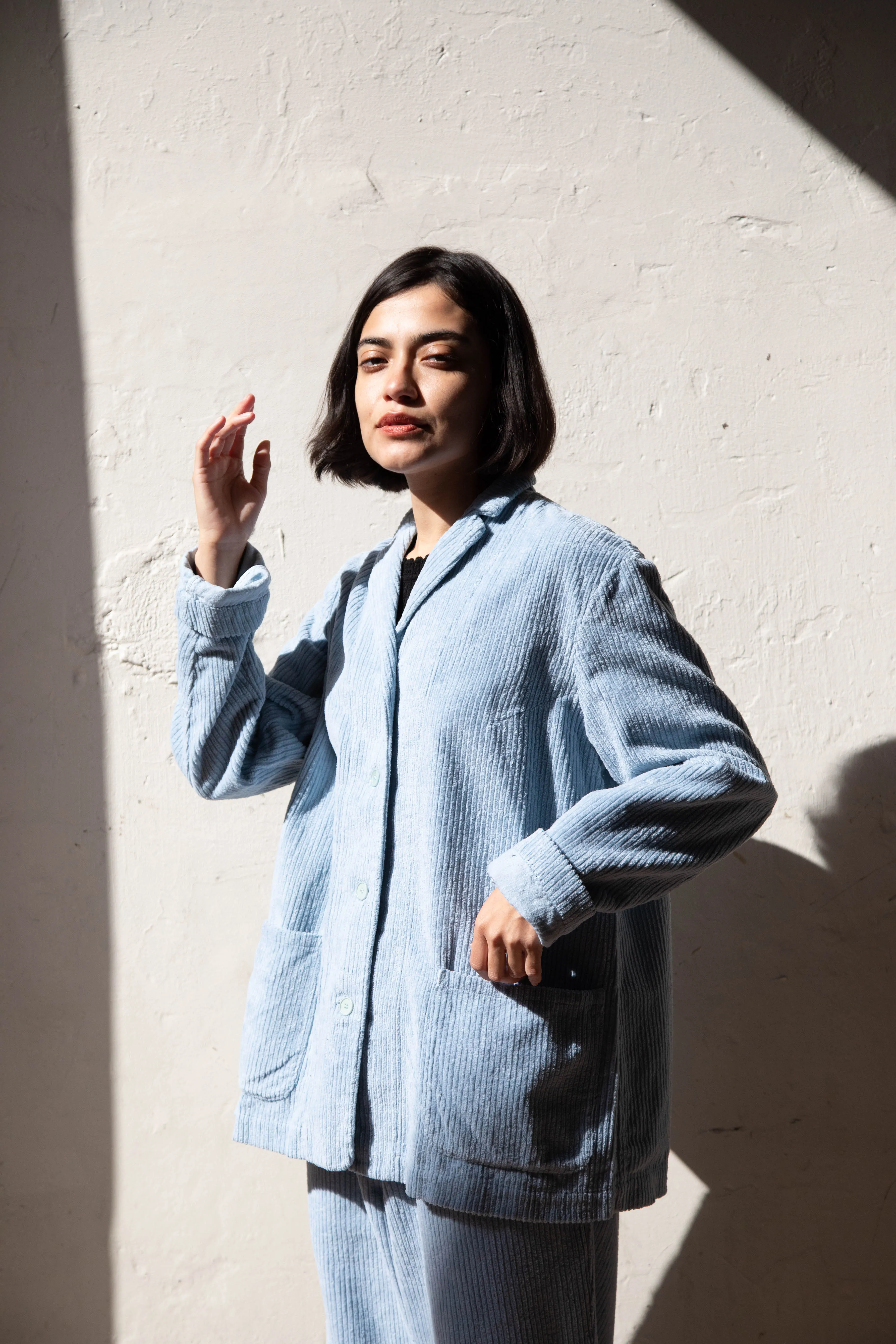 Manuelle Guibal | Wide Corduroy Jacket in Aqua