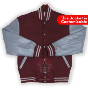 Maroon Wool Varsity Baseball Jacket Grey Leather Sleeves