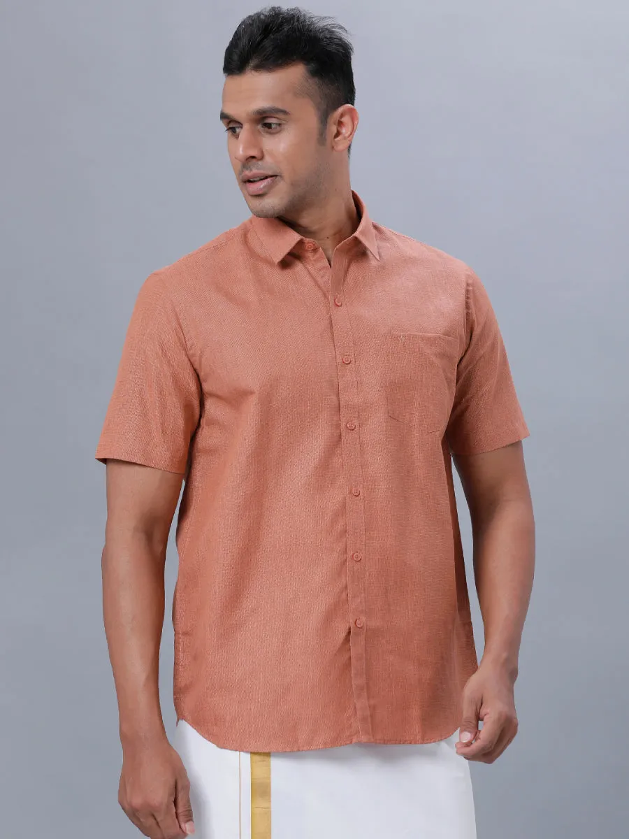 Men Cotton Blend Half Sleeves Shirt Brown T1 GC18