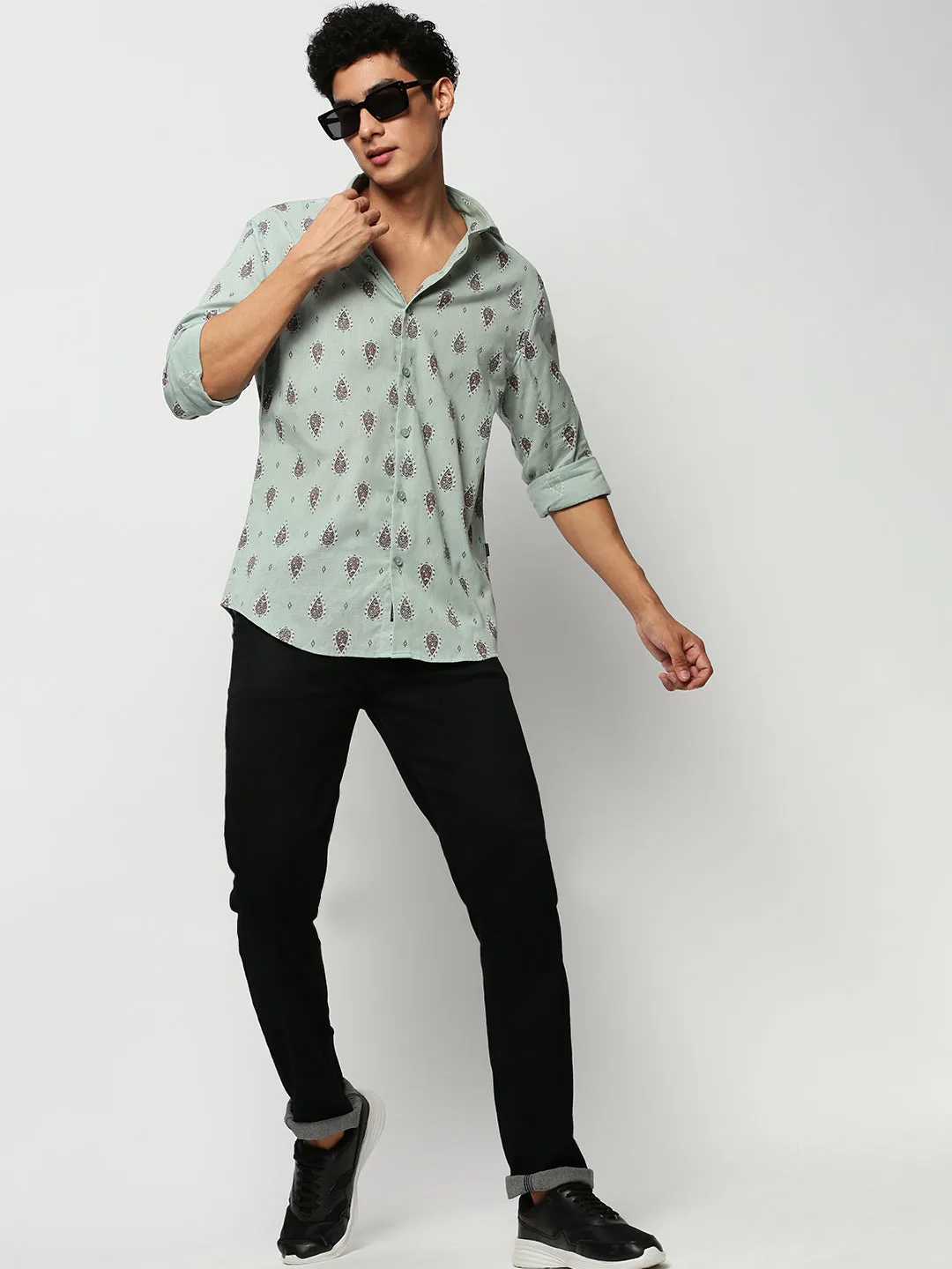 Men Green Printed Casual Casual Shirts