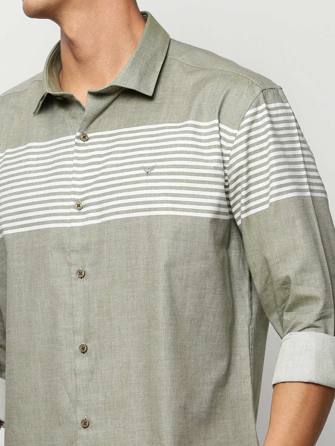 Men Green Striped Casual Casual Shirts