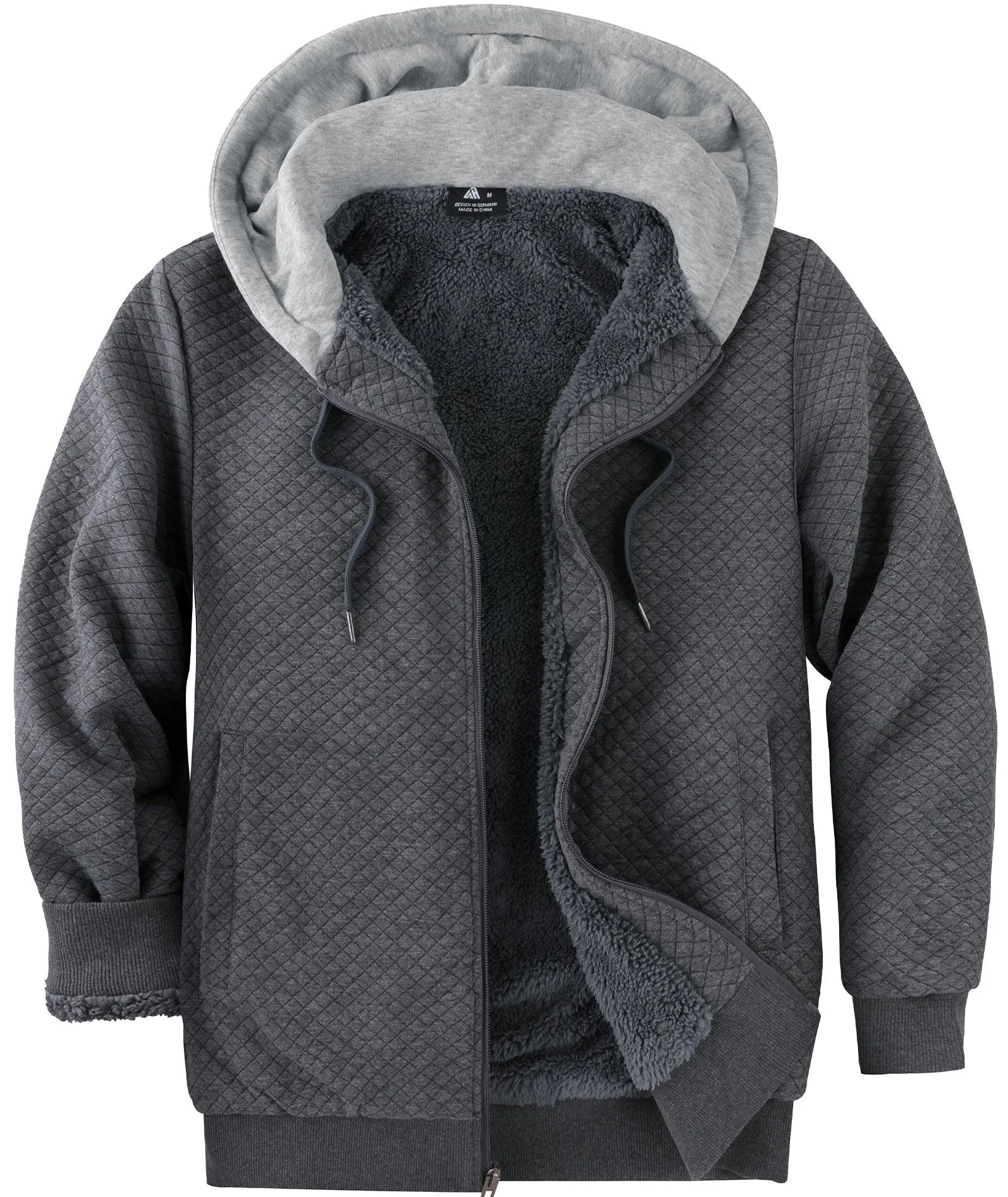 Men's Sherpa Hoodie Trendy Solid Full Zipper-ZPK006401