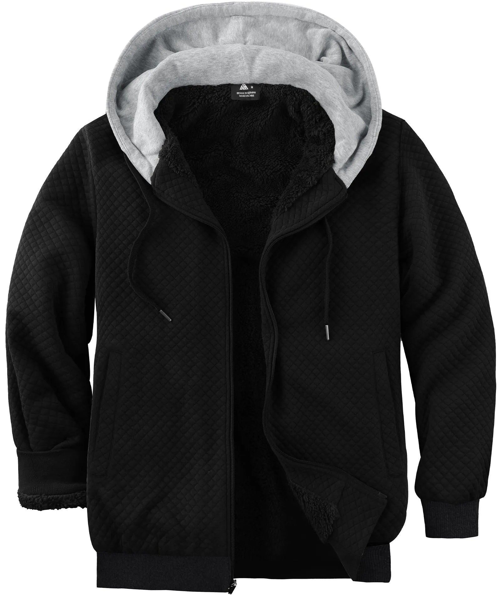 Men's Sherpa Hoodie Trendy Solid Full Zipper-ZPK006401