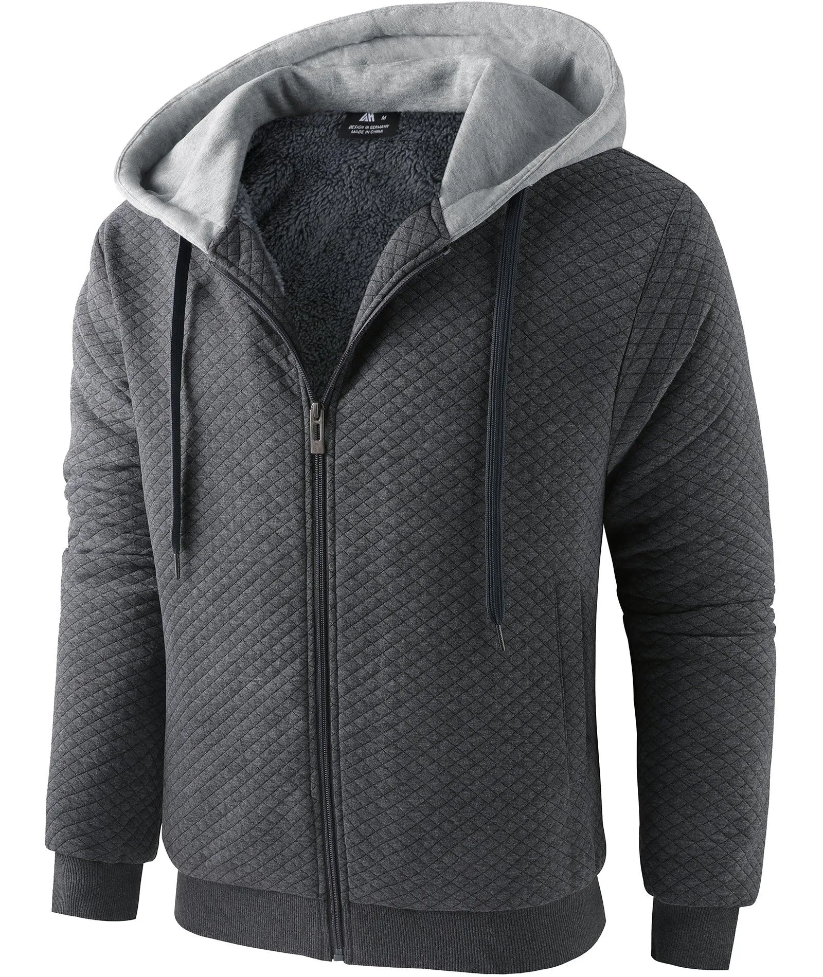 Men's Sherpa Hoodie Trendy Solid Full Zipper-ZPK006401