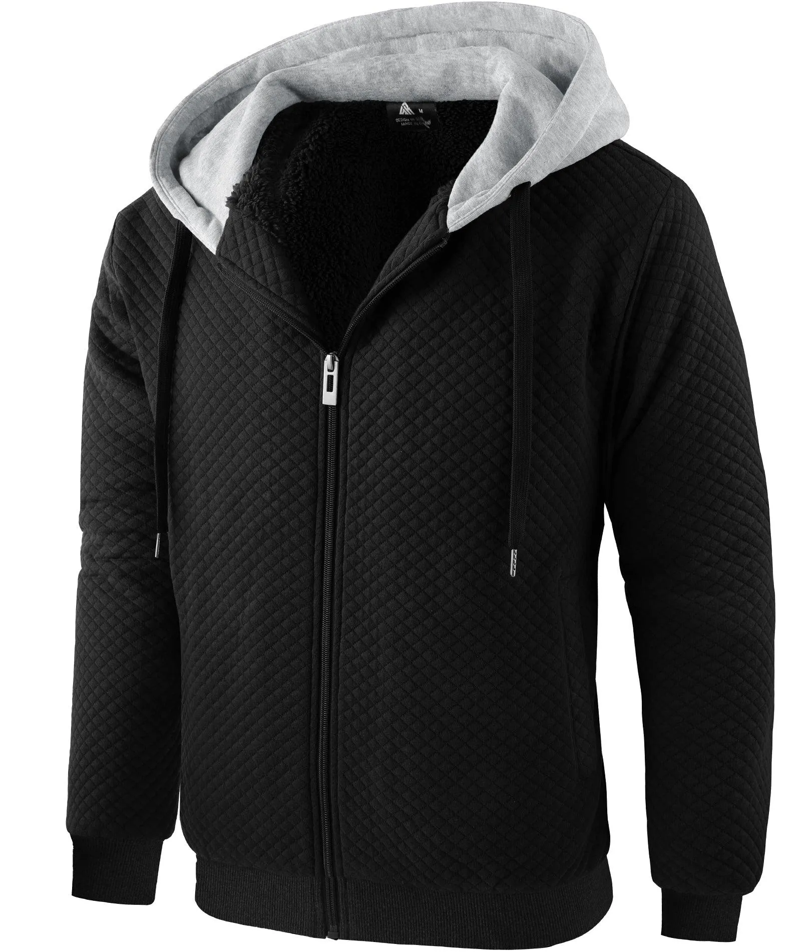 Men's Sherpa Hoodie Trendy Solid Full Zipper-ZPK006401