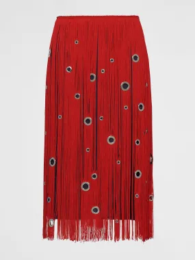 Midi-skirt with fringe and grommet embellishment