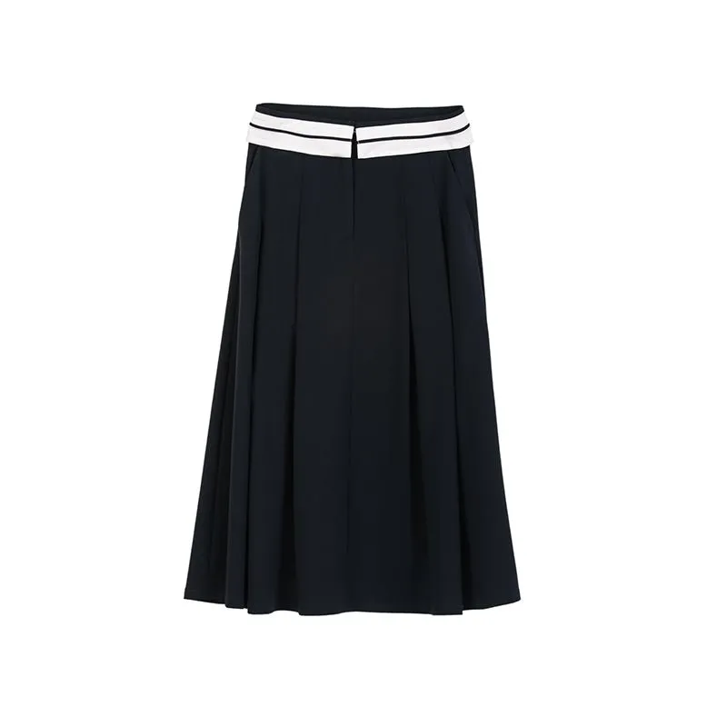 Navy Blue Umbrella Shape Midi Skirts