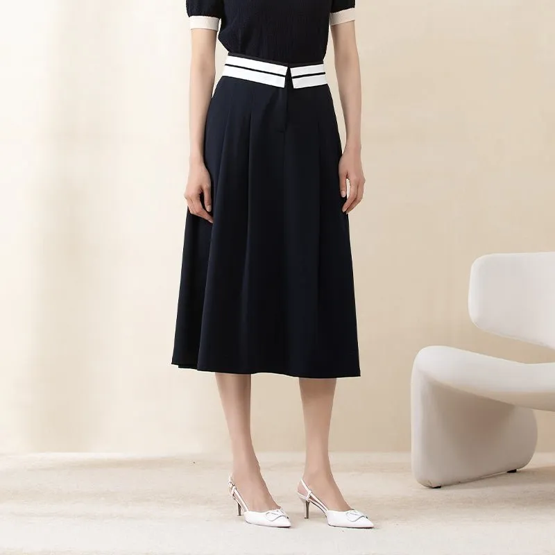 Navy Blue Umbrella Shape Midi Skirts