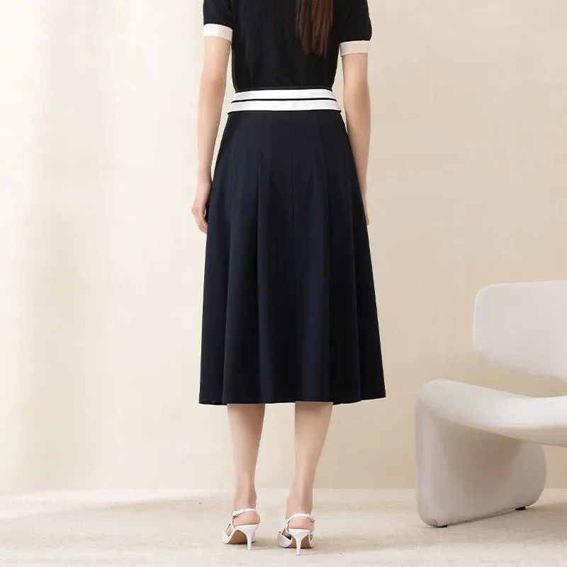 Navy Blue Umbrella Shape Midi Skirts