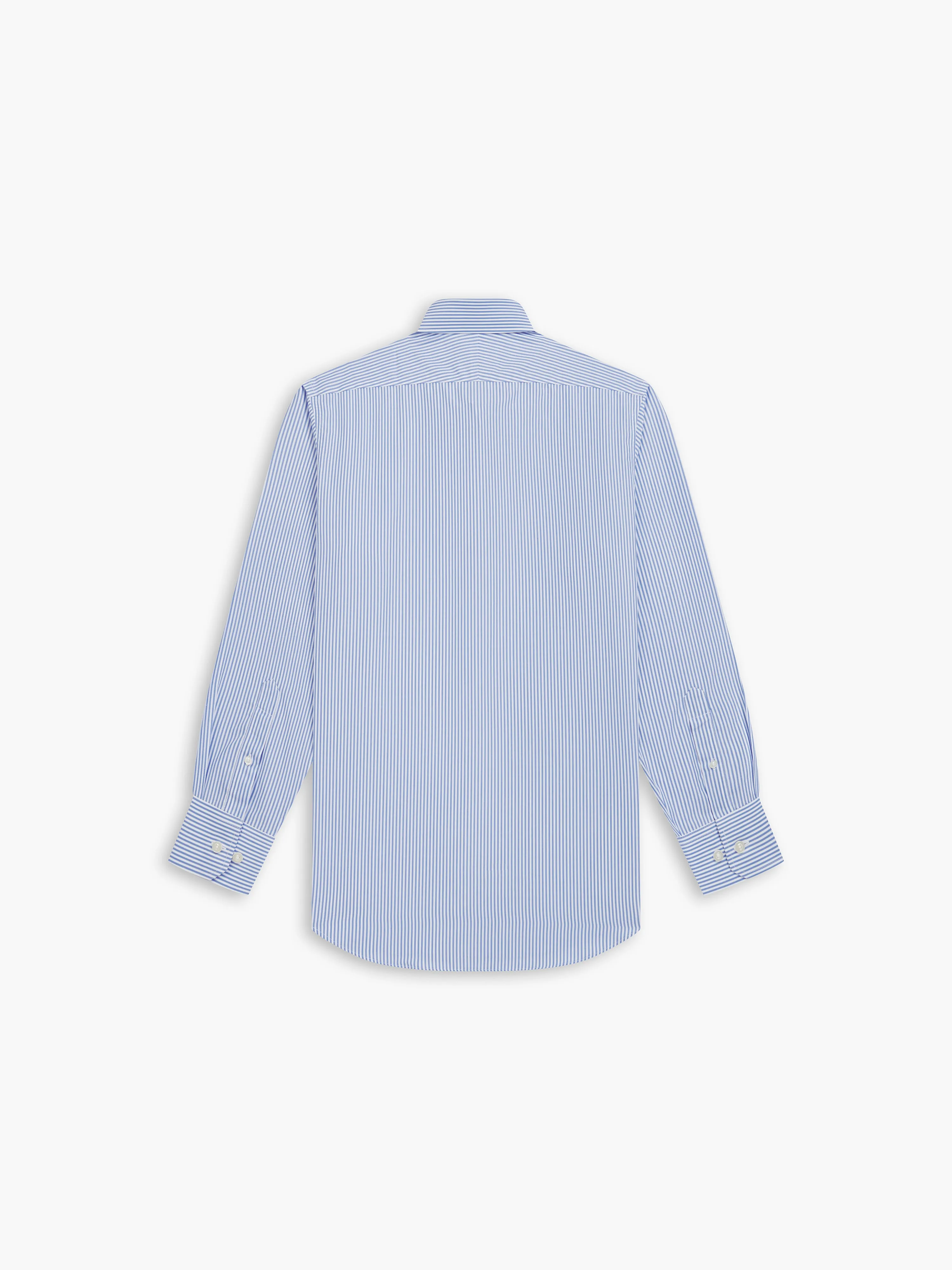 Non-Iron Light Blue Stripe Poplin Fitted Single Cuff Classic Collar Shirt