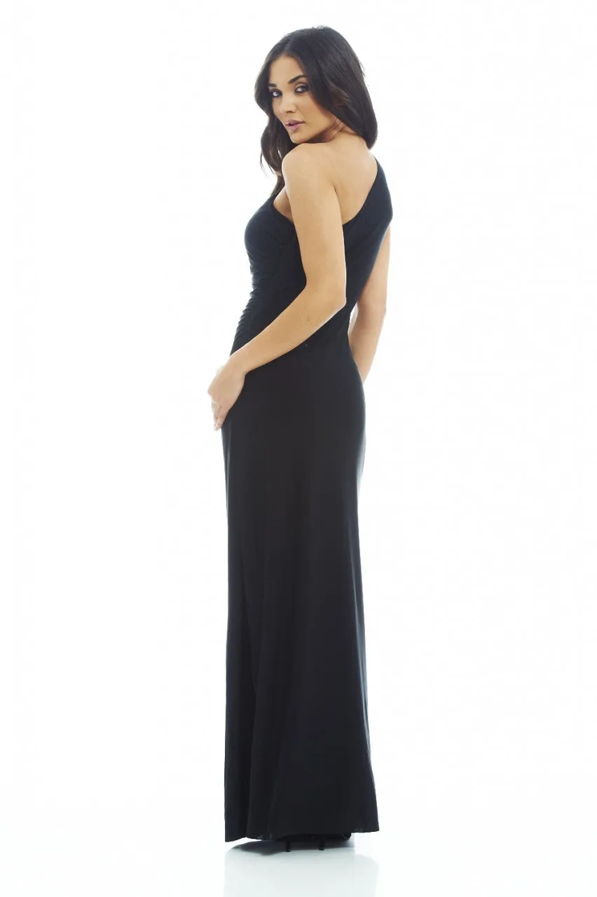 One Shoulder Leg Split  Slinky Maxi Dress