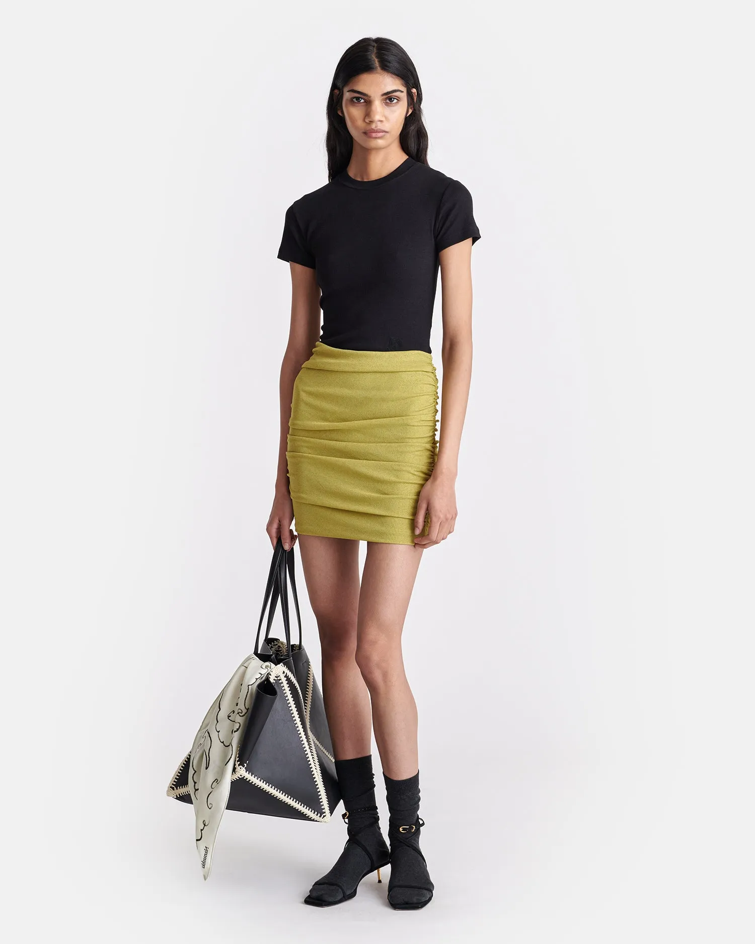 Pamyla - Draped Mesh Jersey Mini Skirt - Pistachio