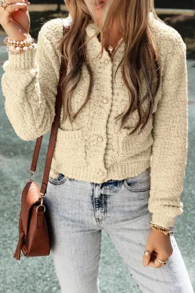 Pearl Buttons Popcorn Sweater Cardigan