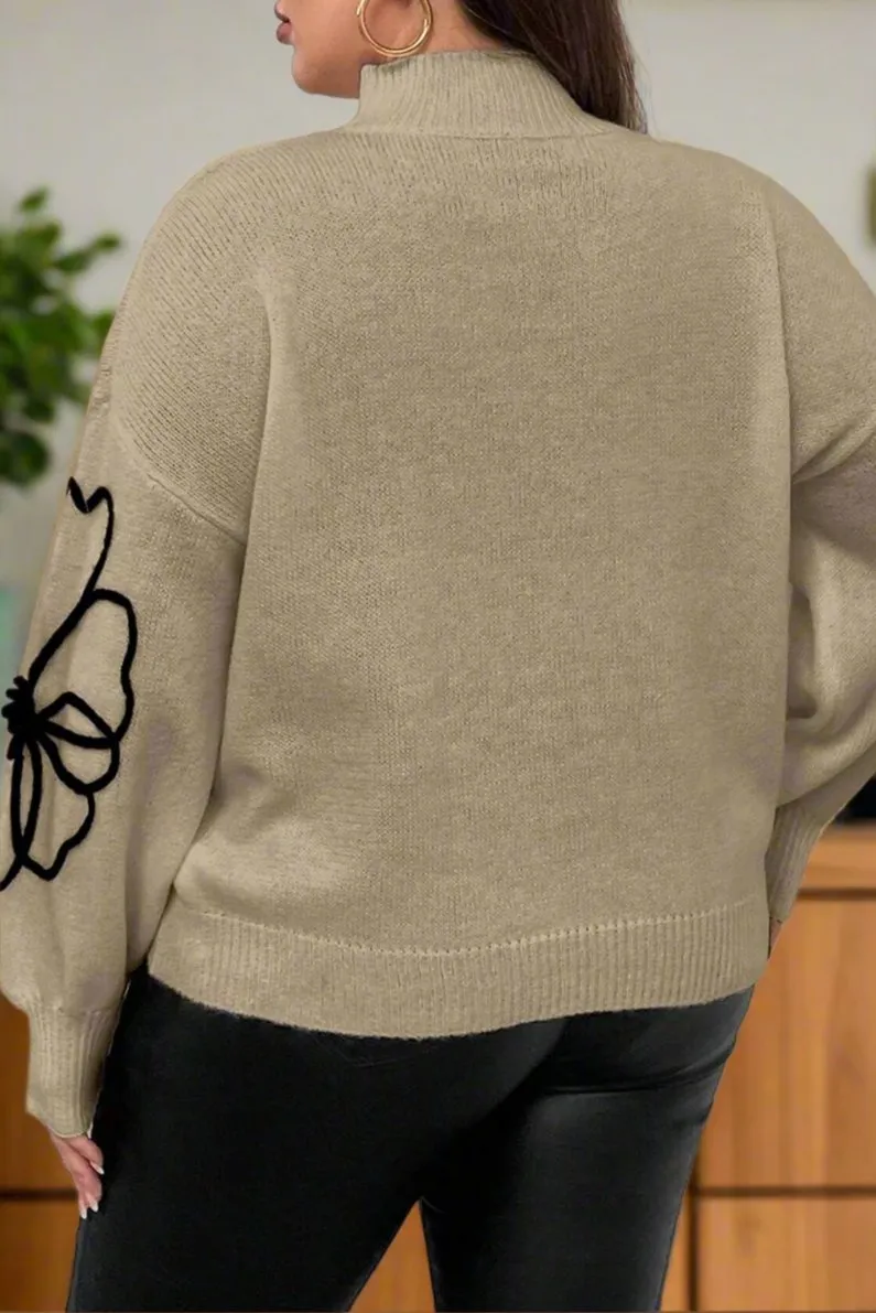 Plus Size High Neck Drop Shoulder Sweater